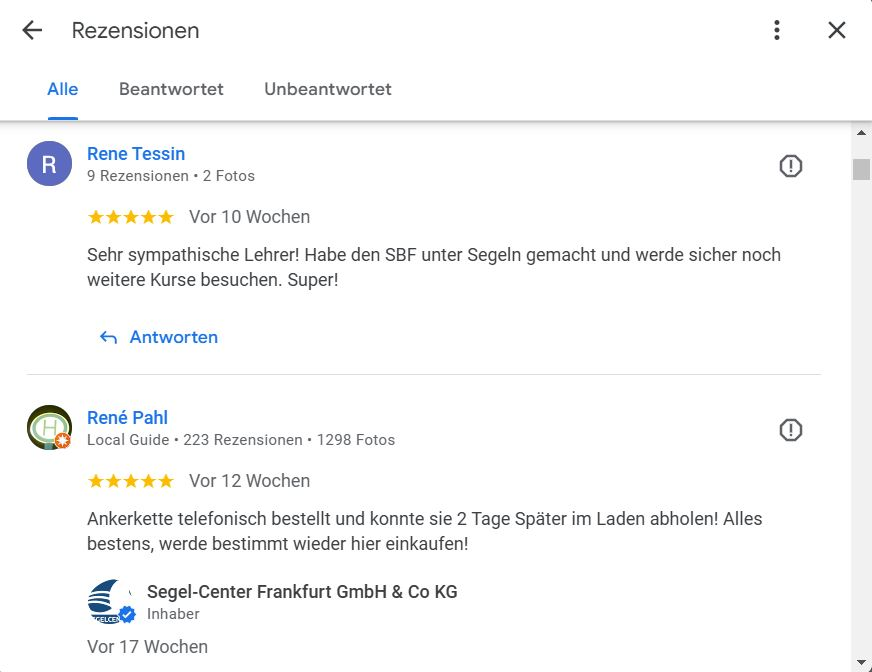 Bewertungen bei Google